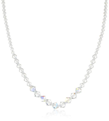 Amazon Collection Sterling Silver Swarovski Elements Crystal and Crystal Aurora Borealis Bead Necklace, 16