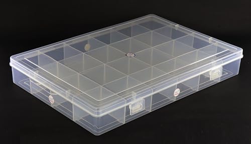 Image of NMII Multipurpose Plastic Storage Box with Partitions | Transparent Organizer with Secure Lid | Ideal for Stationery, Craft Supplies, Tools, and Jewellery, Accessories | Lightweight-(24 Partitions)