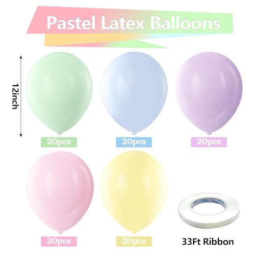 Image of Bezente Pastel Balloons Latex Party Balloons, 100 Pack 12 inch Round Helium Multicolor Macaron Balloons for Easter Birthday Rainbow Party Bridal Shower Wedding Decorations