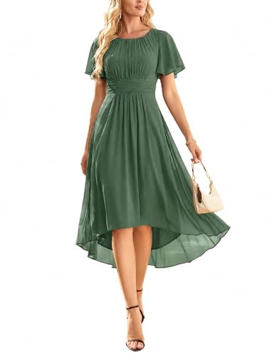 Image of Ever-Pretty Women's Chiffon Crew Neck Empire Waist Wedding Guest Dress Summer Short Sleeve Semi Formal Dresses 02053