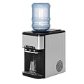 Muhub 3-in-1 Countertop Water Dispenser with Ice Maker, Top-Loading Water Dispenser for 3-5 Gallon Bottles, Compact Desktop Water Cooler with 3-Temperature Settings for Home,Office.