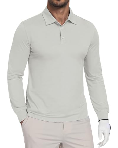DOWMQ Mens Long Sleeve Polo Shirts Lightweight Quick Dry Golf Shirts Sun Protection Casual Collard...