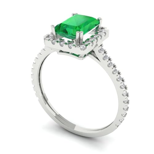 1.86 ctw Emerald Cut Solid Gold Engagement Ring for Women - 14K White Gold - Simulated Emerald Wedding Promise Ring for Her2