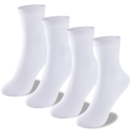 UMELOK Kids Athletic Socks Cotton Crew Socks for Boys and Girls with Stripes and Flower 4 Pairs
