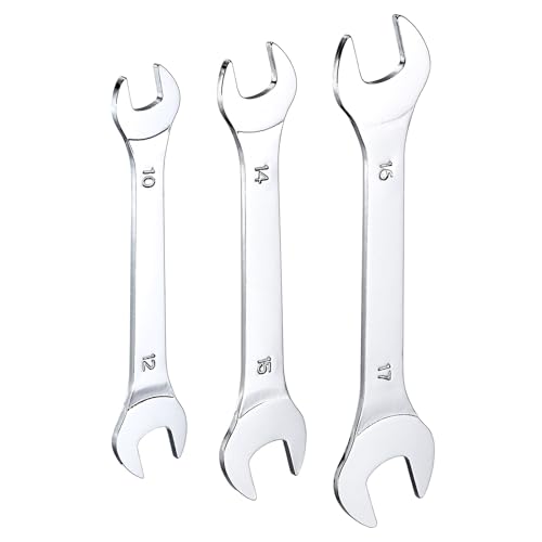 QUARKZMAN 3 Piezas Juego de Llaves Dobles de Boca Delgada 10×12/14×15/16×17mm Métricas Super Delgadas Pequeñas Llave Plana Pulido Espejo Abierta para Reparación