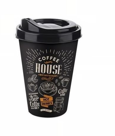 Titiz 2'li Coffee House Desenli Kahve Bardağı Takımı (2 x 400 ml) - Kahverengi Pipet Girişli Kapaklı İçecek Bardağı Paketi