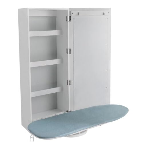 Foldable Wall Mount Ironing Board Cabinet Built in Swivel W/Mirror Folding Mounted Storage Station Minimalist Boards Cover Adjustable Space-Saving Built-in Holder Hanger Wall-Mounted