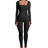 GETERUUV Jumpsuit Damen Eng Kurz Lang Schwarz Yoga Einteiler Bodysuit Stretch Bodycon Tank Top One Piece Overall Fahrradhose Trainingsanzug