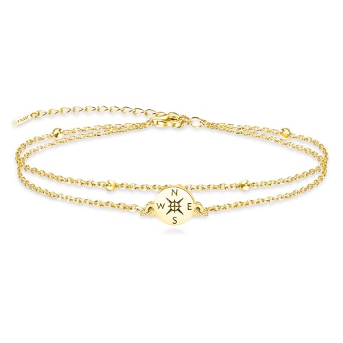 VASSAGO - Graduation Bracelet Adjustable Compass Link Bracelet Grade High School College Graduation Layered Bracelet Friendship Gifts Jewelry for Her Him Women (Gold Compass Layered Bracelet)