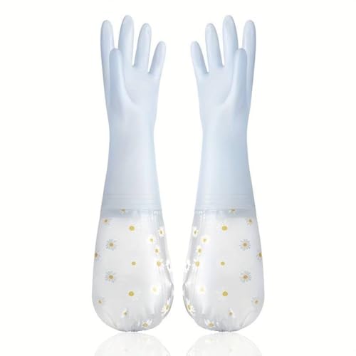 Image of Eopzo Waterproof Cleaning Gloves - Extra Long Floral Protective Sleeves - Blue - One Pair free size