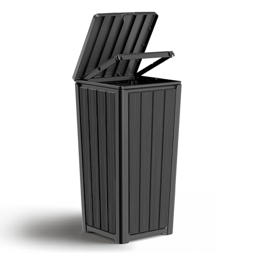 WTFGO 30 Gallon Outdoor Trash Can with Lid, Black