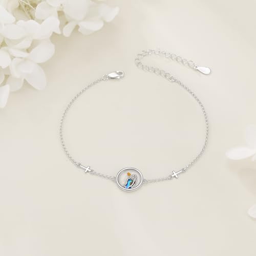 Image of AOBOCO Mustard Seed Bracelet 925 Sterling Silver Cross Bracelets Christian Faith Jewelry Gift for Women