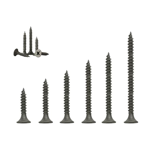 IEUYO 200 Pack #6 Drywall and Wood Screws Assortment Kit - 6 Sizes: M3.5x16/20/25/30/40/50 - Bugle Head, Phillips, Gray Phosphate