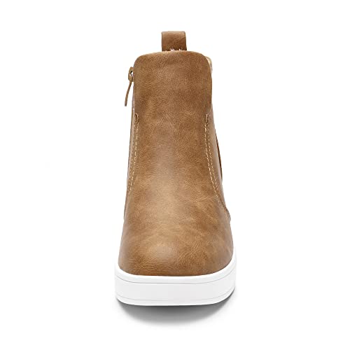 DREAM PAIRS Women’s Slip on High Top Wedge Sneakers Hidden Heel Platform Wedgie Ankle Booties,Size 8.5,Tan/pu,DAB218