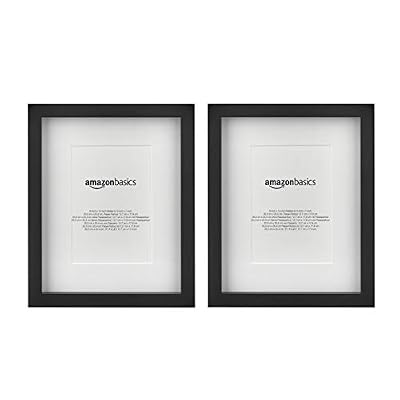 Amazon Basics Rectangular Picture Frame Set for Wall Hanging or Tabletop Display, 8 x 10 in with 5 x 7 in Mat, Black, 2-Pack