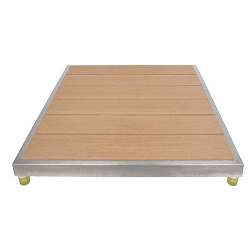 Elbe® Duschelement Outdoor-Bodenplatte aus WPC mit Edelstahlrahmen, Gummifuß-Erhöhung und rutschhemmender Oberfläche, optimale Bodenmatte Ergänzung für Ihre Gartendusche, Außendusche oder Pool etc.