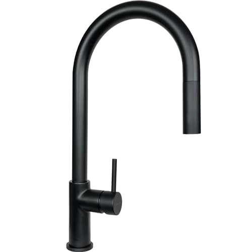 SCHOCK | Miscelatore Aquarain Monocomando Canna Alta Curvata con Doccetta Estraibile Doppio Getto, Colore Nero, h445