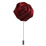SOLUSTRE Brooch Red Rose Boutonniere Elegant Handmade Satin Lapel Pins Groom Suit Brooch Pin Good for Men Wedding Business Party (Wine Red) Tie Pin