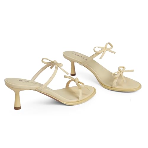 Image of Modatope Two Strap Heeled Sandals for Women Kitten Heel Rounded Toe Heels Women Slip on Open Toe Sandals