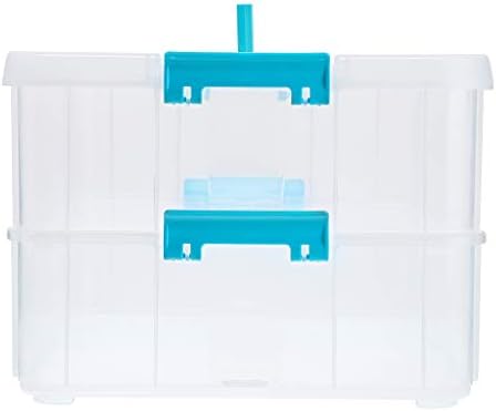 SUMNACON 2-Tier Stackable Craft Storage Box Plastic Adjustable Storage Containers with Carry Handle Transparent Containers Organiser for Art & Craft Toys, Sewing Accessories, Blue
