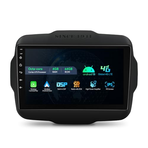 XTRONS Android 13 Car Stereo Radio Player 9 Inch IPS Touch Screen GPS Navigation Octa Core 4GB RAM 64GB ROM Bluetooth Head Unit 5GHz WiFi 4G LTE Built-in DSP Car Play Android Auto for Jeep Renegade -  IAP92RGJ-CA