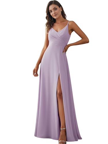 Image of Ever-Pretty Women's Sexy Side Slit V Neck Spaghetti Straps Chiffon A Line Bridesmaid Dress 0128B-PH