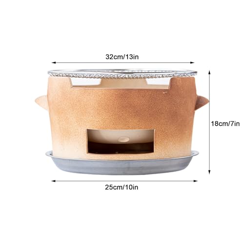 For 2-5 People Clay Charcoal Stove, Pottery Barbecue Stove, Vintage Clay Grilling Stove, Outdoor Charcoal Stove, Camping Barbecue Tool(Large)