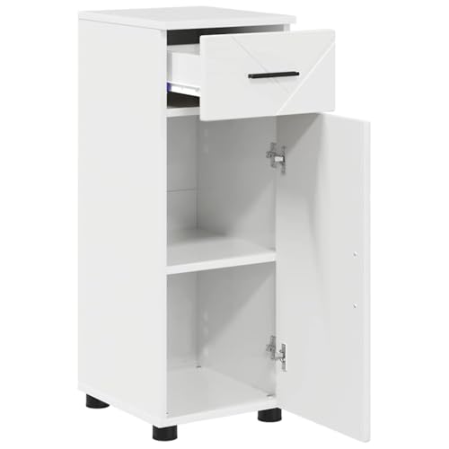 Armario de baño moderno blanco brillante para organizar tu aseo con cajón y estante de madera 6