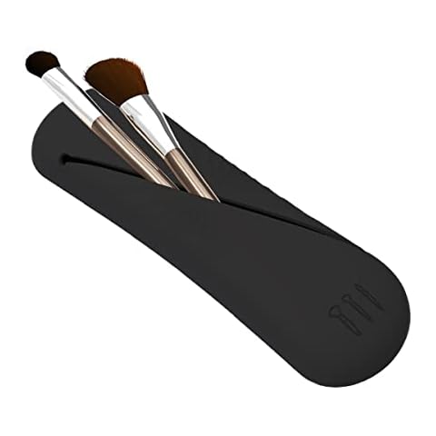 Acidea Travel Makeup Brush Holder, Washable Soft Silicone Makeup Brush Case, Portable Trendy Cosmetic Brushes Organizer Bag Travel Accessories for Women Girls - Black Cover