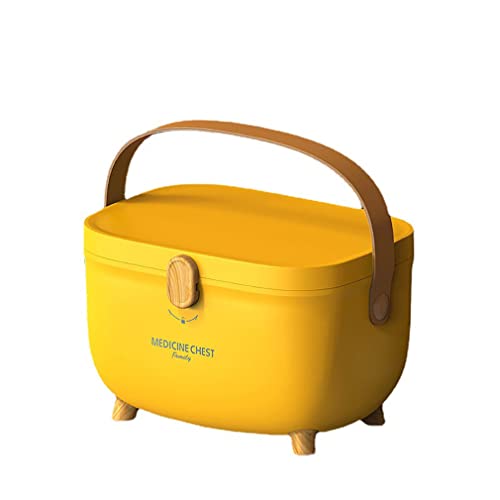 救急箱 薬箱 救急パック おしゃれ 大容量 2層 ハンドル付き 手提げ 滑り止め脚 ボータブル薬入れ 軽量 持ち運び 家庭用 旅行用 災害避難 工具箱 道具箱 裁縫箱 収納ボックス (イエロー)