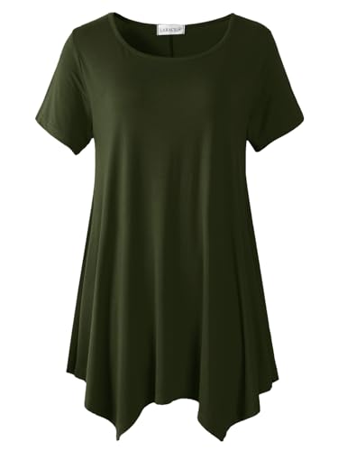 LARACE Short Sleeve Shirts for Womens Plus Size Tops Casual Summer Clothes Asymmetrical Tunic Blouses(Army Green 1X)