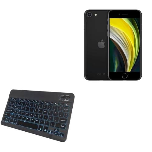 BoxWave Keyboard Compatible with Apple iPhone SE (2020) - SlimKeys Bluetooth Keyboard - with Backlight, Portable Slim LED 7 Colors - Jet Black