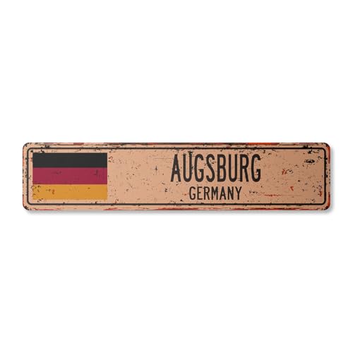 AUGSBURG DEUTSCHLAND Vintage Straßenschild deutsche Flagge Stadt Landstraße Wand rustikal