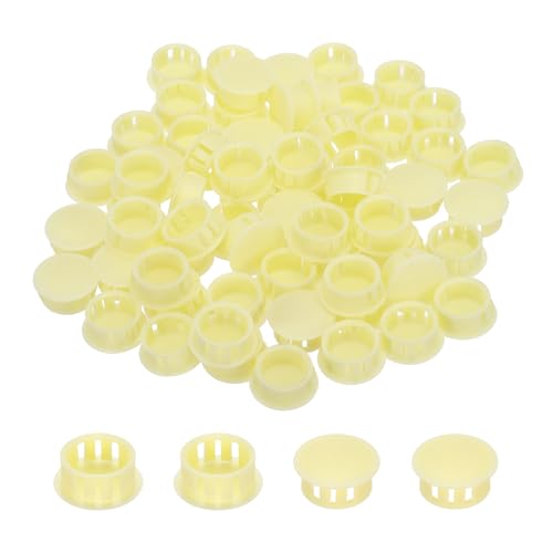 Image of MECCANIXITY 64PCS 17mm(21 /32 inch) Beige Plastic Hole Plugs, Flush Type Panel Hole Plugs Insert End Caps for Locking Hole Tubes Furniture Cabinet