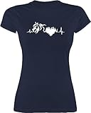 Shirt Damen - Pferde - Damen - Pferd mit Herzschlag - M - Navy Blau - reitbekleidung Reiter reiten tailliert pferdeshirts für Reitsport Oberteile pferdezubehör Shirts reitersache t-Shirt - L191