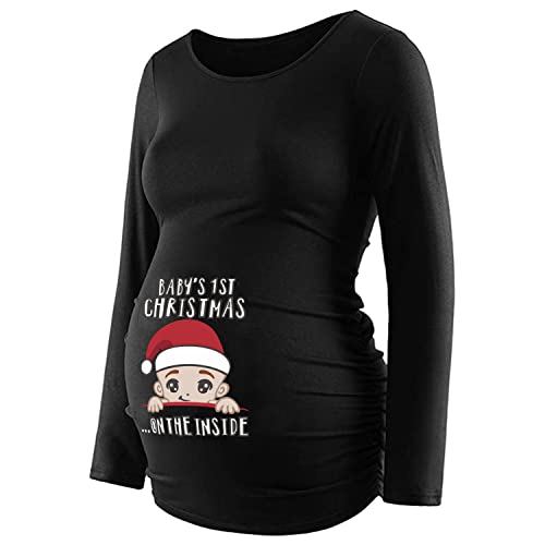 Humor Mutterschafts-Oberteil, lustiges Schwangerschafts-T-Shirt, langärmelig, Weihnachtsmann, Schwarz, Größe M (US) Cover