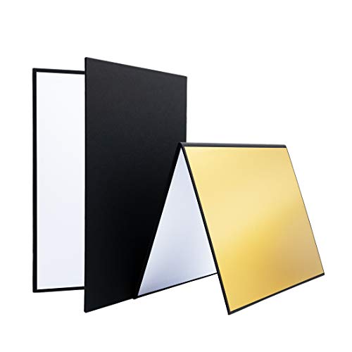 Ruberg 3 en 1 Reflector de Luz Fotografía 42X29cm A3 Plegable Cartón Grueso Iluminación para Naturaleza Muerta Producto para Estudio Fotográfico Fotos(Negro.Oro.Blanco), 1 Pieza Cover