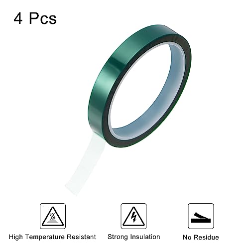 Image of HARFINGTON 4 Rolls Heat Tape High Temperature Heat Resistant Tape 12mmx33m(108ft) Sublimation Thermal Heat Transfer Tape for Sublimation Press No Residue, Green