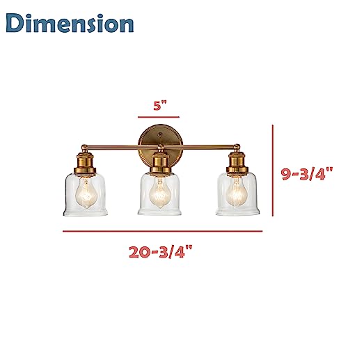 Warm Brass Three-Light Bathroom Vanity Wall Light - for Homeowners