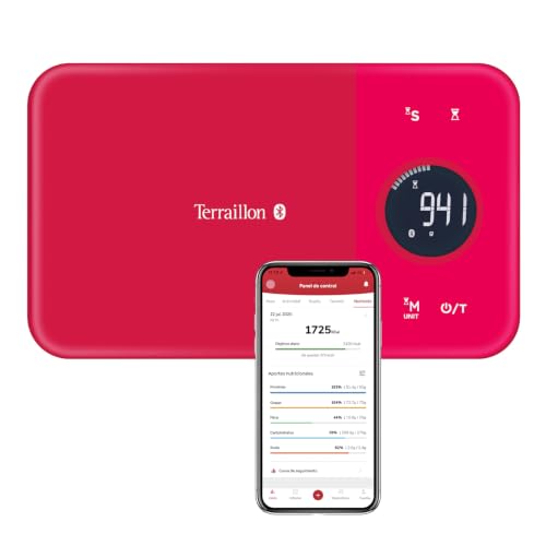 Balanza de cocina conectada Terraillon, para Smartphone/Tablet, calculadora de energía, tara, conversiones de líquidos, temporizador, Bluetooth Smart, 5 kg, NutriTab, arándano rojo