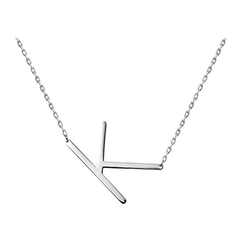 WIGERLON Stainless Steel Initial Letters Necklace for Women Color Gold and Silver from A-Z Letter Letter K color Sliver Cover