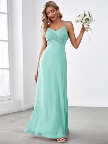 Image of Ever-Pretty Women's Summer Backless Spaghetti Strap Chiffon Bridesmaid Dresses Empire Waist Formal Wedding Guest Dress