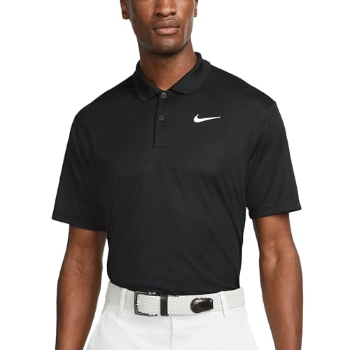 Nike Dri-FIT Men’s Victory Core Golf Polo – Solid & Stripe Styles, 4-Way Stretch, Moisture-Wicking Performance Shirt (Black | White, X-Large)
