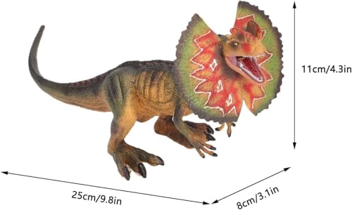 Image of FUNFOB Dilophosaurus Dinosaur Toy Figure Length - 25cm Dinosaur Toys for Kids & Adults PVC Multicolour | Dilophosaurus | Spiked Red Green