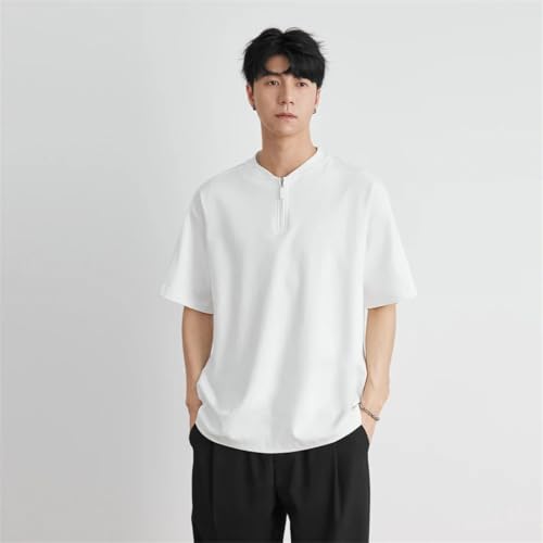 Men Summer Short Sleeve Zipper Solid Casual Breathable Pullover3