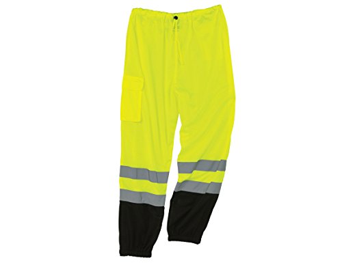 Ergodyne GloWear 8910BK ANSI Black Bottom High Visibility Lime Mesh Reflective Safety Pants, Large/ X-Large