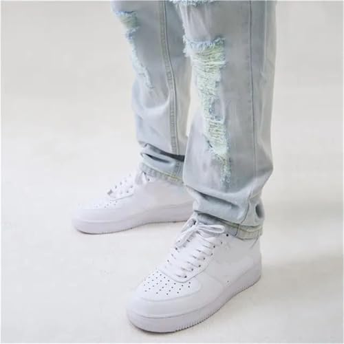 Men Distressed Street Ripped Light Blue Jeans Slim Fit Hip-Hop Hiphop Korean Style Pants Casual Washed Denim Jeans2