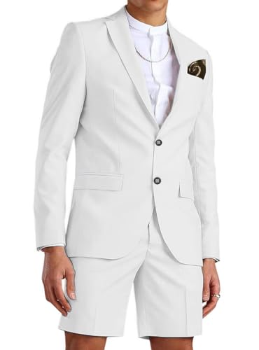 HUUTOE Men Shorts Suit Set Mens White Suit Formal Suits for Men Groom Groomsmen Suits for Wedding 2024 L
