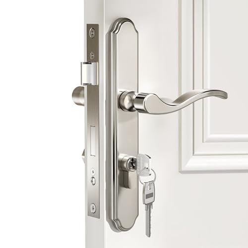 ORBIVOLTA Storm Door Handle Complete Set Fit Screen and Storm Door Handle Replacement Part with Lock Cylinder and Key 2-1/2 Handle PZ Polished Nickel