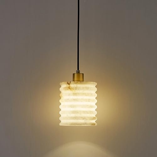 Lampe suspendue en albâtre H-7,5" pour îlot de cuisine et luminaire suspendu en laiton antique